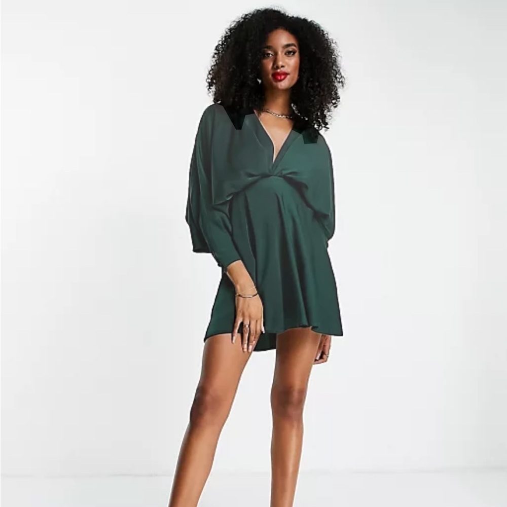 ASOS DESIGN batwing satin mini dress with bias cut skirt and tie back